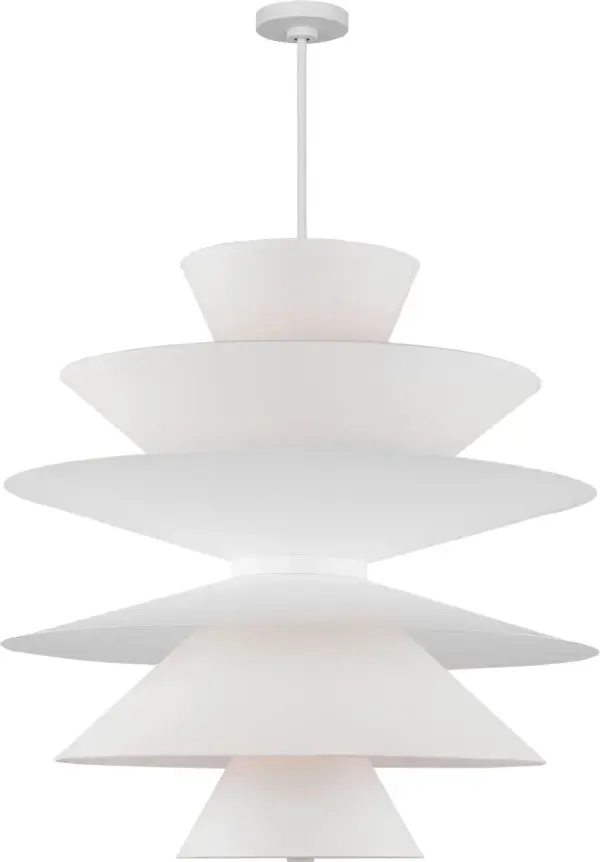 The Chambord Grand Pendant by Christine Lemieux combines artistic design with functional lighting. Its cascading cone-shaped paper shades create gentle, diffused illumination while the Cast Plaster finish adds textural sophistication. - alternate view