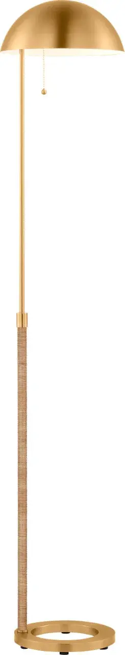 The Balleroy Medium Floor Lamp masterfully blends organic rattan with refined metallic finishes, creating a statement piece that's both functional and artistic. Its distinctive open-circle base and domed shade deliver soft ambient lighting. - alternate view