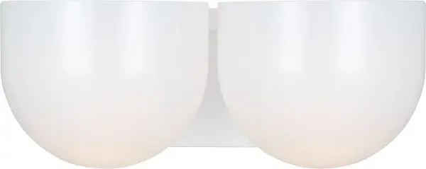 The Cheverny Medium Vanity by Christiane Lemieux combines refined aesthetics with practical illumination. Two rounded milk glass shades provide balanced, flattering light while the sleek matte white backplate adds contemporary elegance to any bathroom. - alternate view