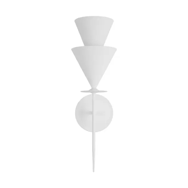 The Cornet wall sconce brings 1920s-40s European sophistication to modern spaces with its inverted cone shade and artisanal cast plaster finish. Designed by Christiane Lemieux, it delivers shadow-free lighting ideal for bathrooms and intimate spaces.