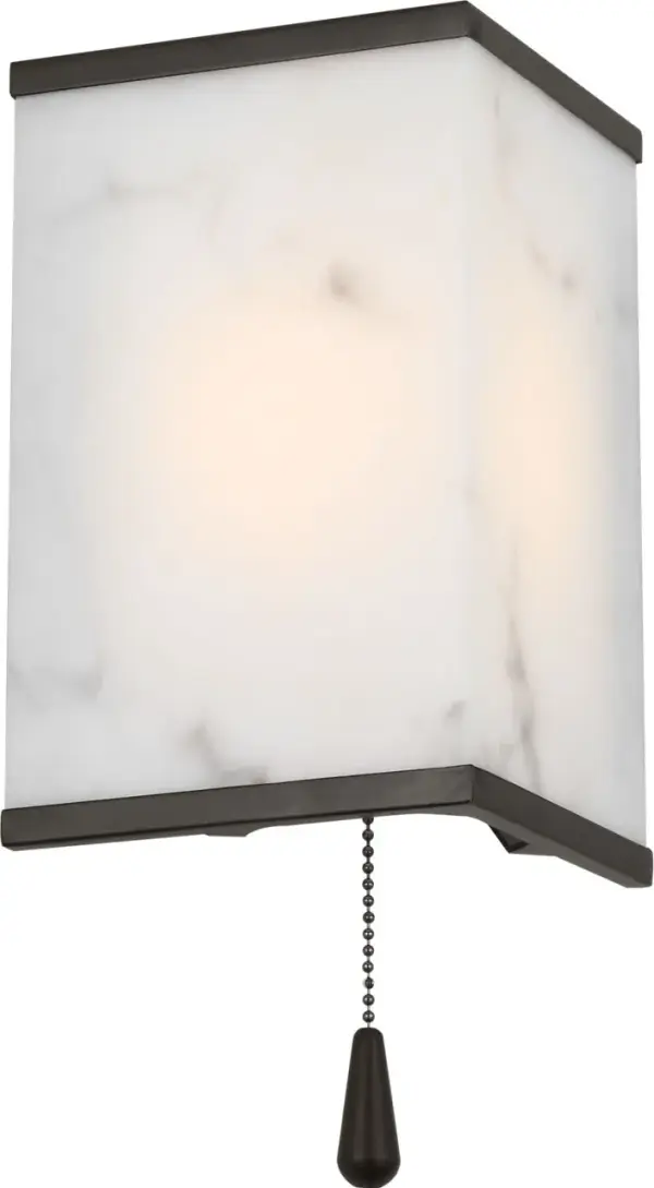 The Cleor 8 Sconce blends 1930s Art Deco glamour with modern sustainability. Its faux alabaster shade diffuses warm ambient light while aged iron framing adds architectural depth. Perfect for intimate spaces requiring refined illumination.