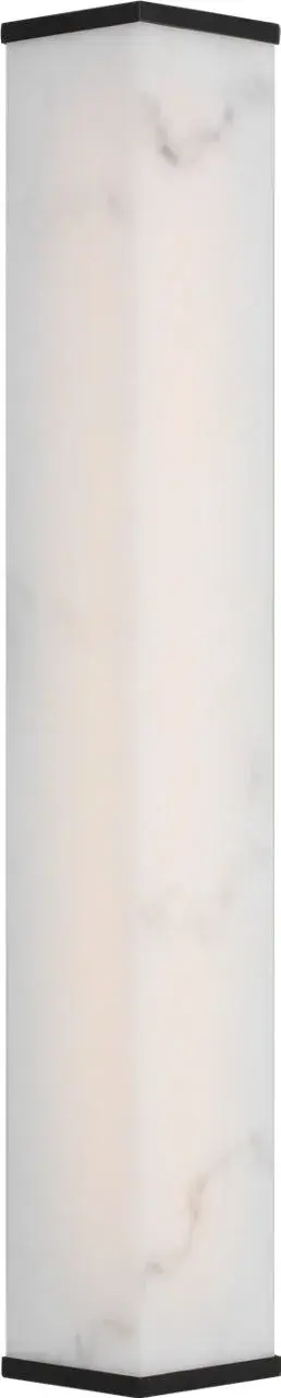 The Cleor 24" Sconce transforms functional lighting into sculptural art with its faux alabaster panel and aged iron frame. Perfect for creating ambient sophistication in hallways, bathrooms, or living spaces. - alternate view