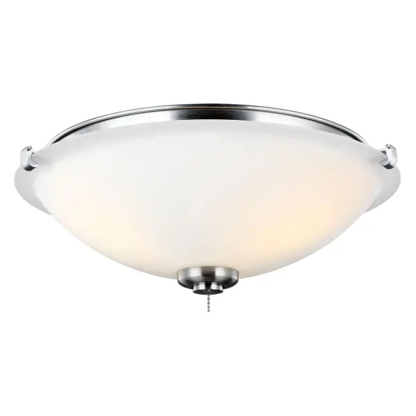 A practical universal light kit that delivers 800 lumens of warm LED light through matte opal glass. The brushed steel finish works across multiple design styles, making it ideal for ceiling fan upgrades or replacements.