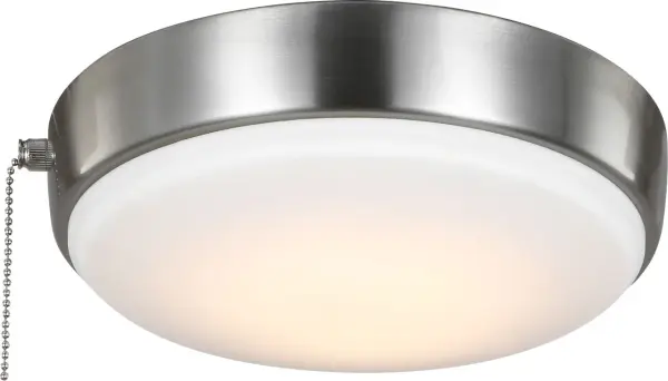 This universal light kit transforms any compatible ceiling fan into an efficient LED fixture. The brushed steel finish and frosted glass provide clean, modern styling while the integrated LED delivers 790 lumens of warm light.