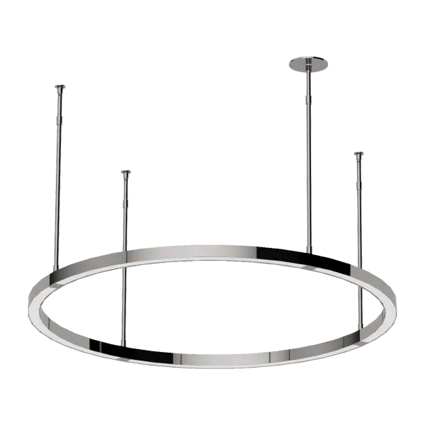 The Stagger Ring Medium Chandelier features a striking geometric design with polished stainless steel rings that create visual interest and contemporary elegance. High-quality 2700K LED with 90 CRI delivers warm, accurate lighting.