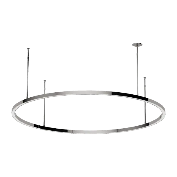 The Stagger Ring X-Large Chandelier makes a bold architectural statement with its dramatic scale and contemporary ring design. Finished in sophisticated Nightshade Black with warm 2700K LED lighting and exceptional 90 CRI color rendering. - alternate view