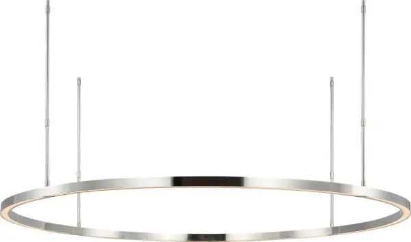 The Stagger Ring X-Large Chandelier commands attention with its architectural design and polished stainless steel finish. Perfect for grand spaces requiring dramatic lighting, this oversized fixture delivers warm 2700K illumination. - alternate view