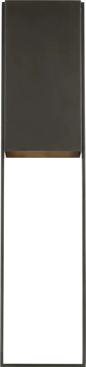 The Alude 36" Wall Sconce delivers dramatic vertical impact with its extended height and geometric frame. Perfect for tall stairwells and modern facades, this durable outdoor fixture combines sculptural design with industrial precision. - alternate view
