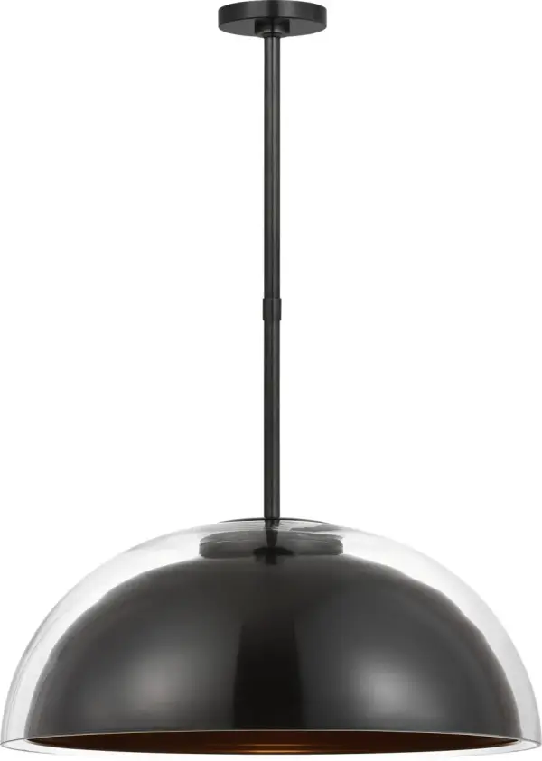 The Lusi pendant combines handblown glass with refined spun metal to create a floating, ethereal presence. Its 24-inch scale and warm 2700K LED make it perfect for dining rooms and entryways, offering both sculptural beauty and energy-efficient illumination.
