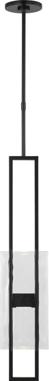 The Duelle 28" Pendant by Mick De Giulio delivers commanding scale and artistic sophistication. Its pressed art glass column creates mesmerizing light refraction with warm 2700K LED illumination flowing both up and down. - alternate view