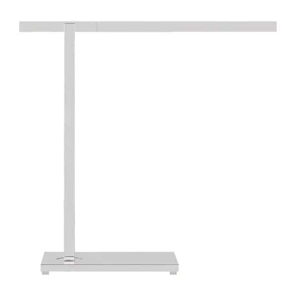 The Stagger Small Table Lamp combines polished nickel finish with integrated 2700K LED technology for warm, high-quality illumination. Its compact size and contemporary design make it versatile for residential and hospitality settings.