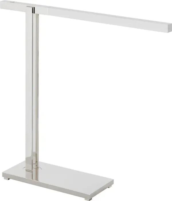 The Stagger Small Table Lamp combines polished nickel finish with integrated 2700K LED technology for warm, high-quality illumination. Its compact size and contemporary design make it versatile for residential and hospitality settings. - alternate view