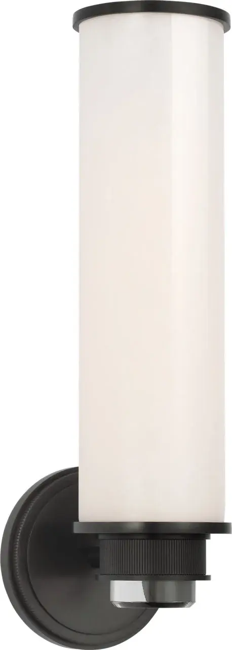 Percy 14" Single Bath Sconce in Bronze with White Glass - Image 1