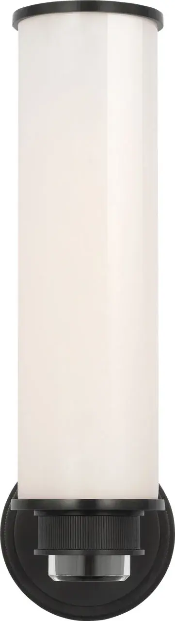 The Percy 14" bath sconce combines traditional bronze finish with clean white glass for timeless bathroom elegance. Its compact 14-inch width makes it ideal for vanity lighting while providing warm, diffused illumination. - alternate view