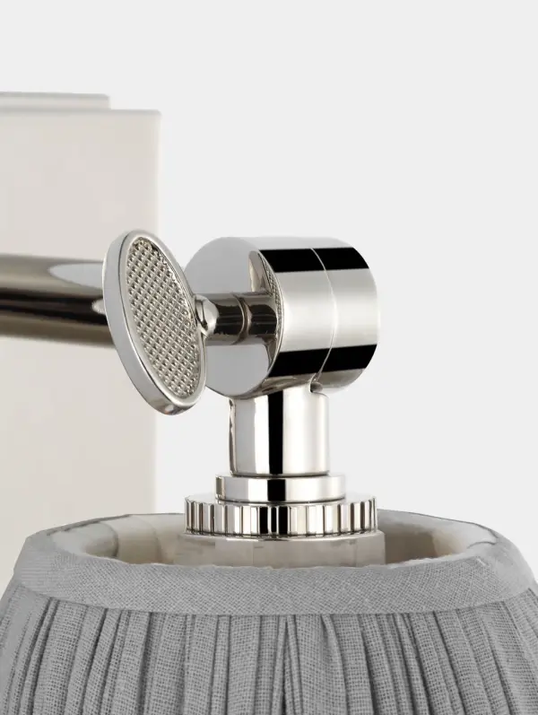 Wimberley Bedside Wall Light in Polished Nickel with Blue Linen Pleated Shade - Image 3