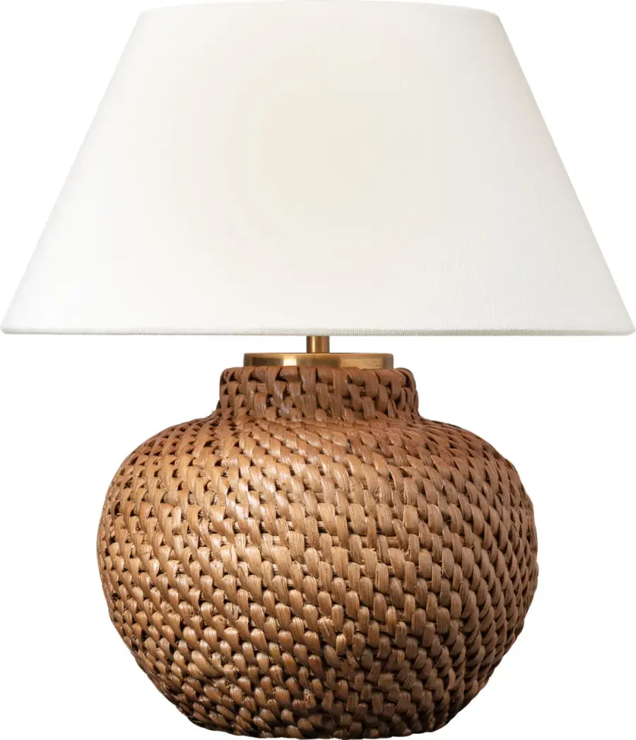 Avedon 11" Cordless Accent Lamp in Natural Rattan with Linen Shade - Image 1