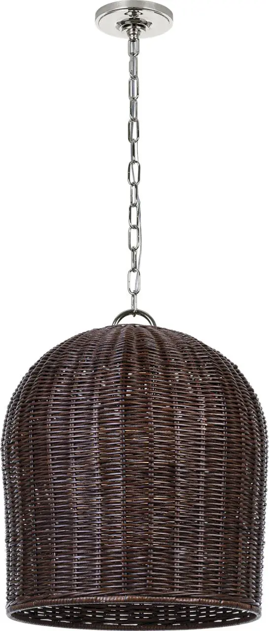 Nancy 18" Woven Hanging Shade in Polished Nickel with Espresso Wicker - Image 1