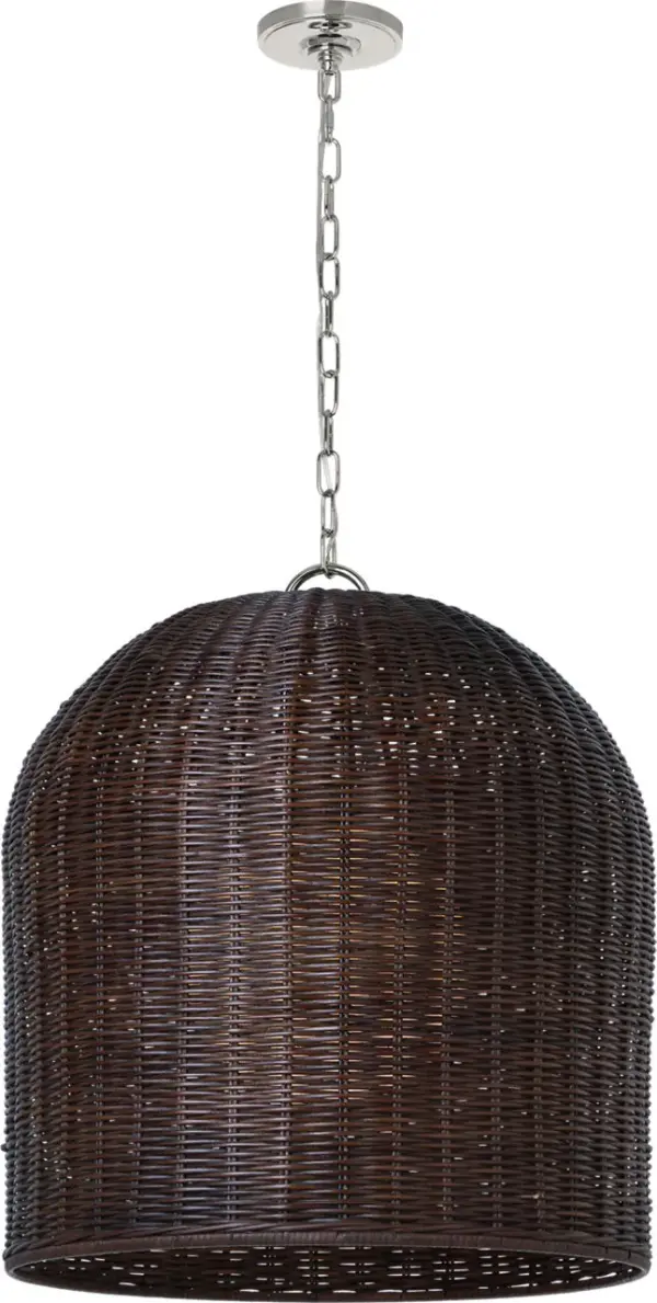 Nancy 25" Woven Hanging Shade in Polished Nickel with Espresso Wicker - Image 1