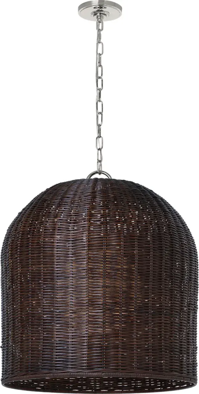 Nancy 25" Woven Hanging Shade in Polished Nickel with Espresso Wicker - Image 1