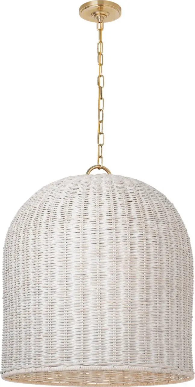 Nancy 25" Woven Hanging Shade in Soft Brass with White Wicker - Image 1