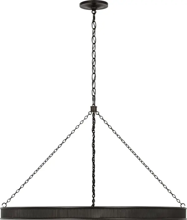 The Menil 40" Ring Chandelier makes a bold architectural statement with its substantial scale and clean bronze finish. Perfect for large dining rooms and grand entryways, this contemporary fixture combines modern geometry with timeless appeal.