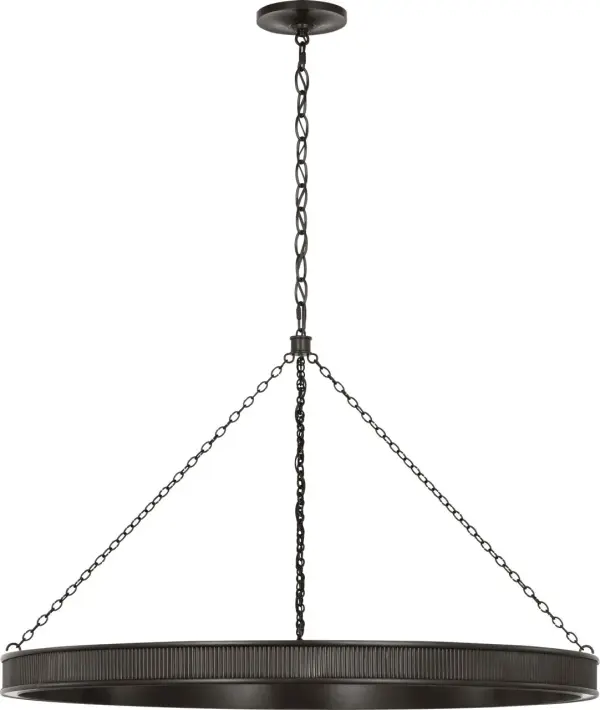 The Menil 40" Ring Chandelier makes a bold architectural statement with its substantial scale and clean bronze finish. Perfect for large dining rooms and grand entryways, this contemporary fixture combines modern geometry with timeless appeal. - alternate view
