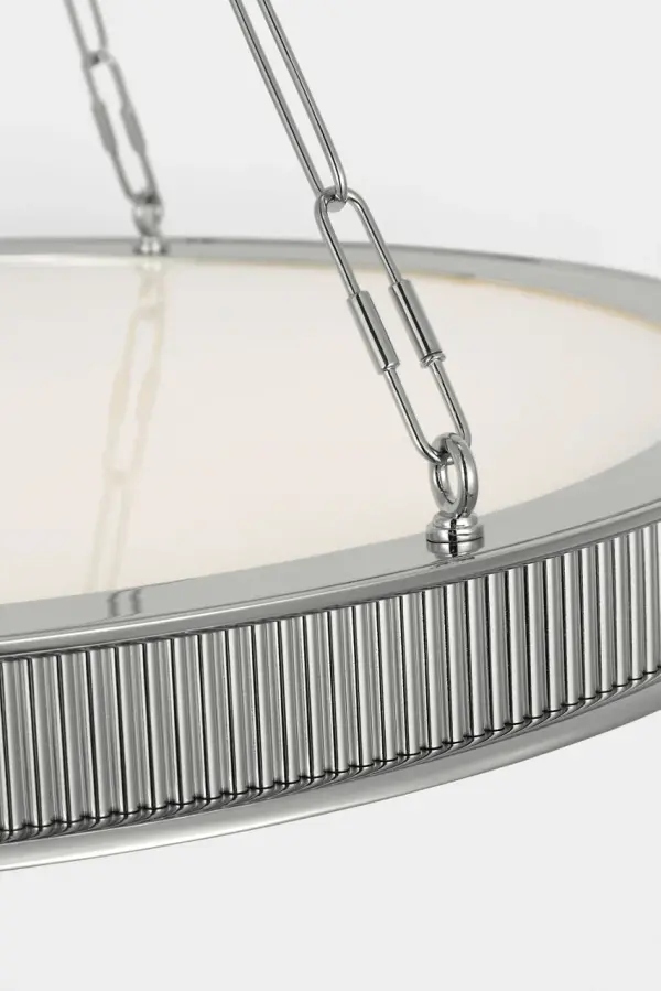 The Matthew 24" Chandelier combines polished nickel hardware with natural alabaster shades for a sophisticated, versatile look. Its medium scale works beautifully in dining rooms and foyers, offering warm ambient light. - alternate view
