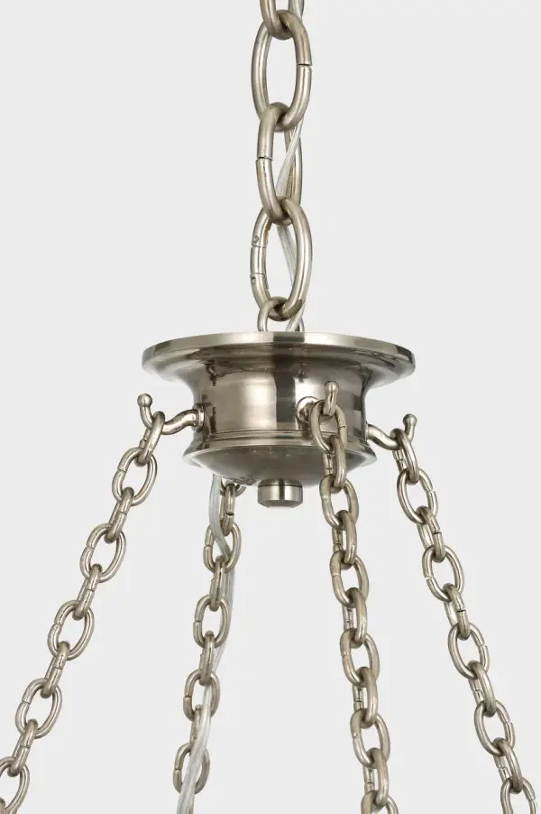 The Quinn 35" Chandelier combines substantial scale with refined traditional styling. Pewter finish and antique mercury glass create sophisticated ambiance perfect for formal dining rooms and grand entryways. - alternate view