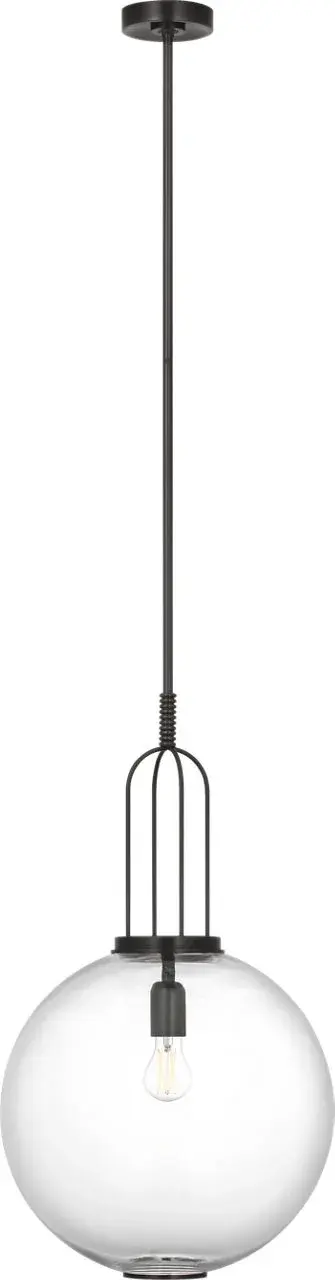 The Meir pendant combines classic bronze metalwork with clear glass for a versatile fixture that works in both traditional and contemporary settings. At 16 inches, it provides substantial presence without overwhelming the space.