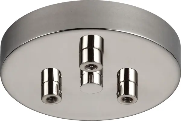 This 3-light multi-port canopy offers exceptional flexibility for creating custom pendant configurations. The polished nickel finish provides a refined, contemporary look while swag hooks enable creative placement options.