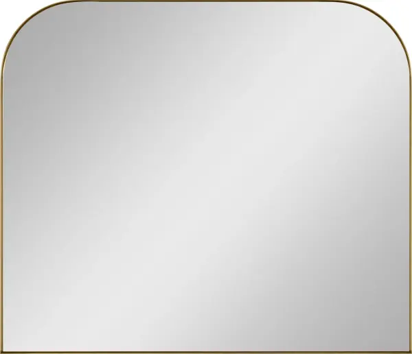 The Planer Wide Mirror combines clean contemporary lines with the warmth of burnished brass, creating a versatile statement piece. Its generous 36x42 inch size makes it ideal for bathrooms and bedrooms.