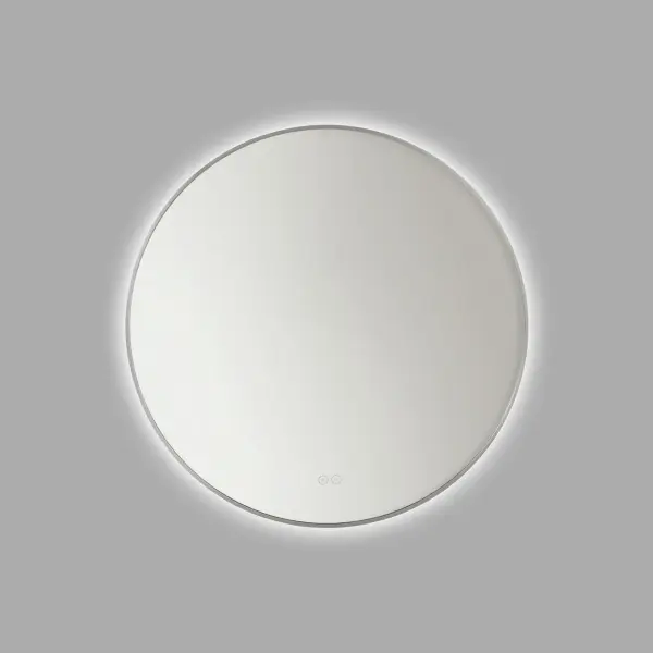 The Cadre round mirror combines elegant design with practical functionality. Its warm backlit LED glow creates ambiance while on-mirror touch controls allow dimming and color temperature adjustment from task to mood lighting.