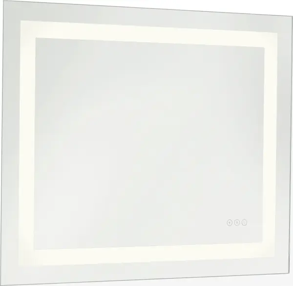 The Mera illuminated mirror combines contemporary frame-within-a-frame design with advanced functionality including dimmable LEDs, adjustable color temperature, and integrated defogging technology for seamless bathroom transitions. - alternate view