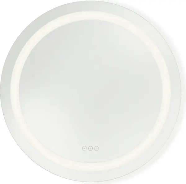 The Mera 30" round illuminated mirror combines contemporary frame-within-a-frame design with advanced functionality including dimmable LEDs, adjustable color temperature, touch controls, and integrated defogging technology.