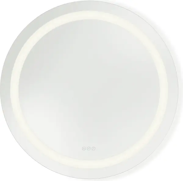 The Mera 36" round illuminated mirror combines contemporary frame-within-a-frame design with advanced functionality including dimmable LEDs, adjustable color temperature, touch controls, and integrated defogging technology.