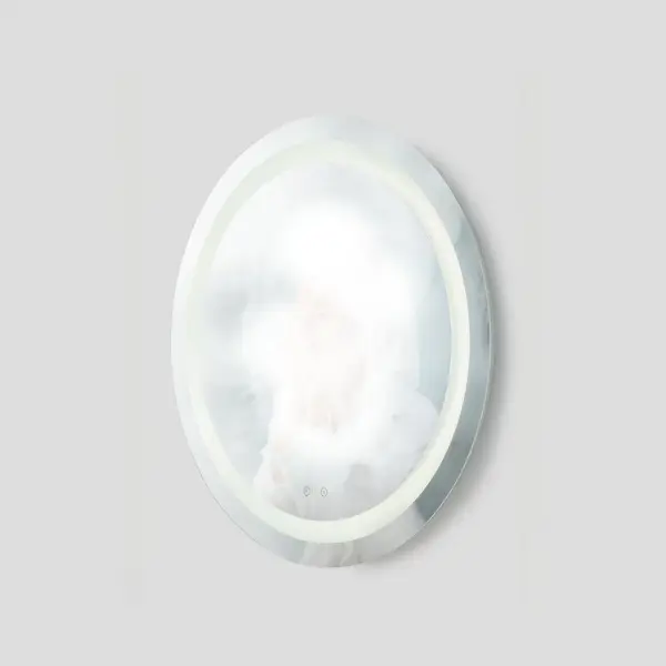 The Mera 36" round illuminated mirror combines contemporary frame-within-a-frame design with advanced functionality including dimmable LEDs, adjustable color temperature, touch controls, and integrated defogging technology. - alternate view