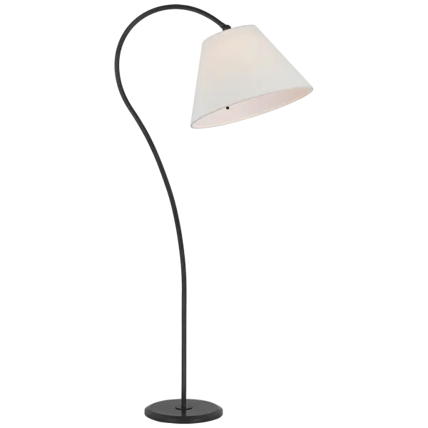 Dume Large Arched Floor Lamp in Aged Iron with Linen Shade Open Box