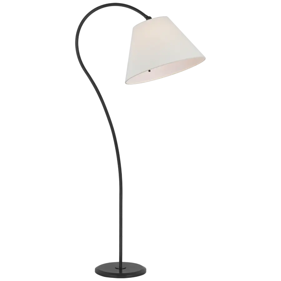 Dume Large Arched Floor Lamp in Aged Iron with Linen Shade Open Box