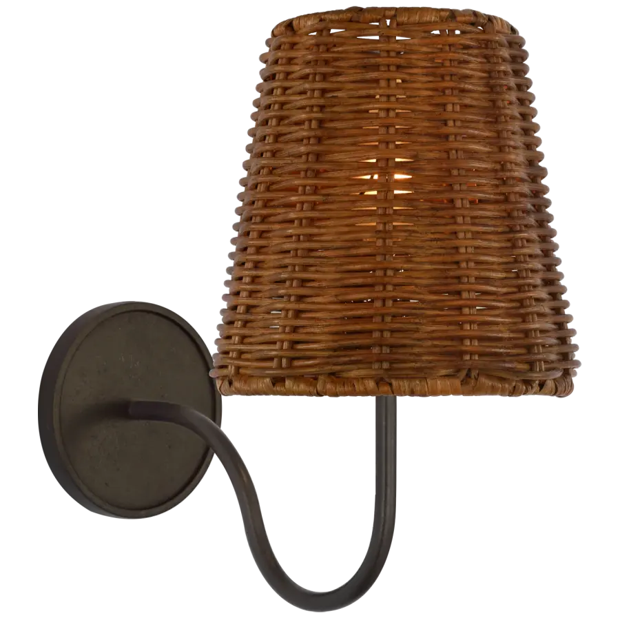 Lyndsie Small Sconce in Aged Iron with Dark Wicker Shade