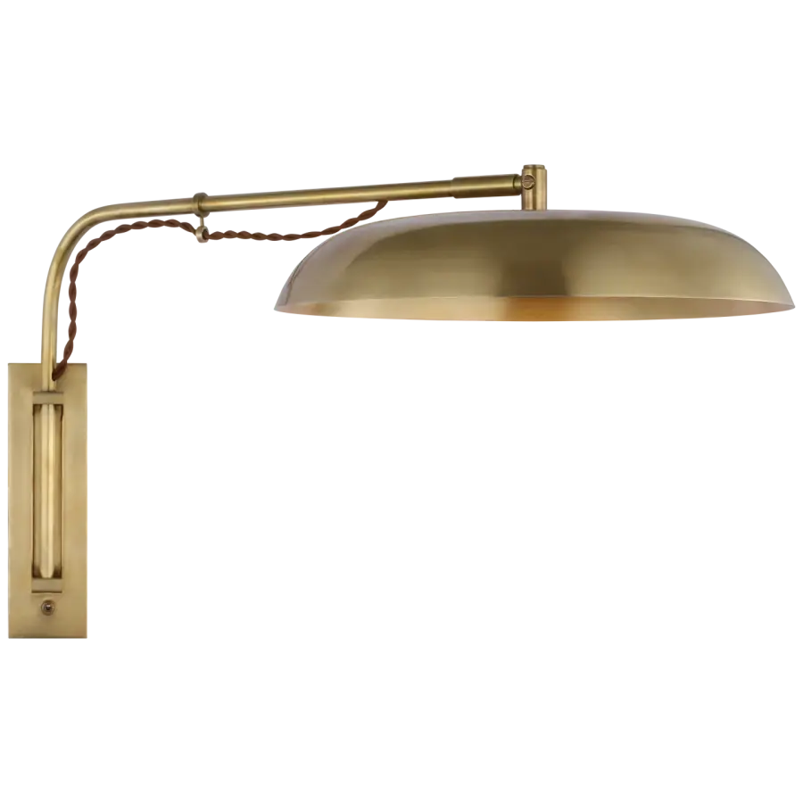 Cyrus Medium Articulating Wall Light in Hand-Rubbed Antique Brass with White Glass