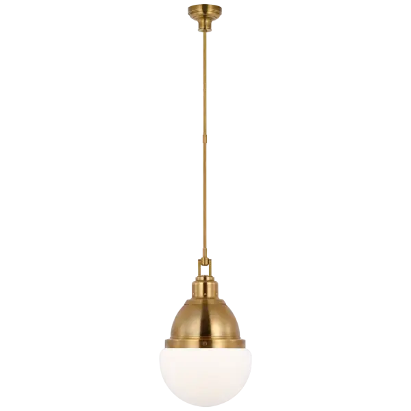 Bernard 14" Pendant in Hand-Rubbed Antique Brass with White Glass Open Box - Image 4