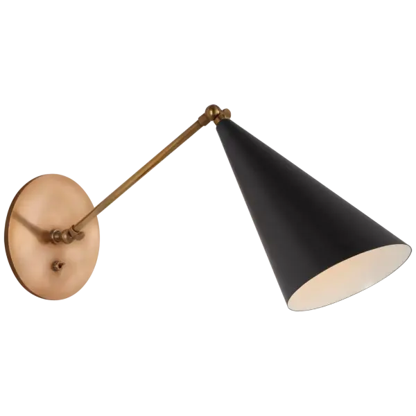 The Clemente library sconce brings traditional elegance with its single articulating arm design. Perfect for reading nooks and task lighting, this black finish fixture offers both functionality and refined style.