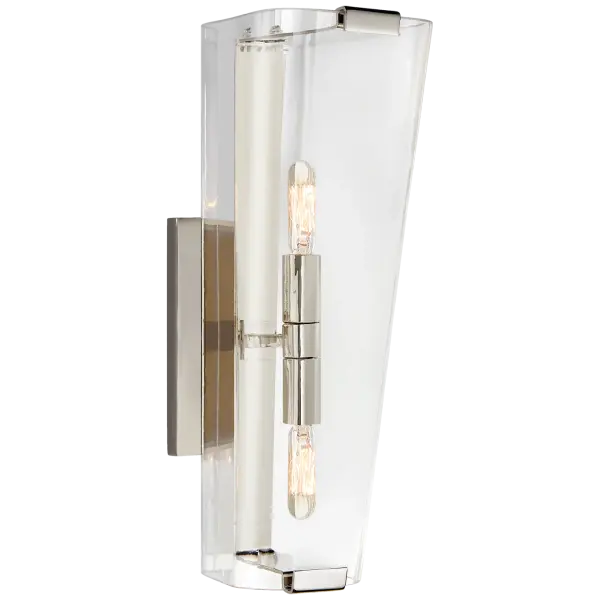 The Alpine Single Sconce combines classic styling with contemporary polish. Its clear glass shade and polished nickel finish create a versatile lighting solution that complements both traditional and modern interiors. - alternate view