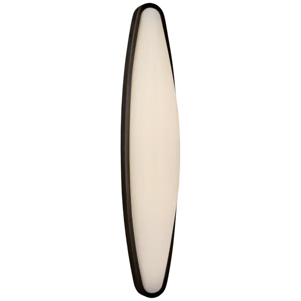 The art deco-inspired Ezra by AERIN brings style to narrow spaces with its elongated, rounded form. Bronze, polished nickel or antique brass finishings envelope white glass, which emits an ambient glow that's ideal for bathrooms or hallways.