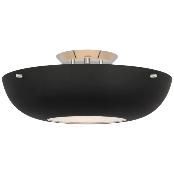 The Valencia 16" flush mount combines polished nickel and matte black finishes for a sophisticated transitional look. Perfect for rooms with standard ceiling heights, this fixture delivers style without sacrificing headroom.