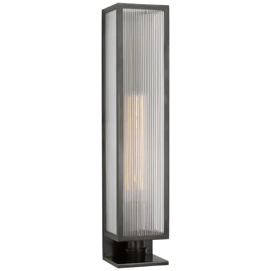 York 24" Single Box Sconce in Bronze with Clear Ribbed Glass
