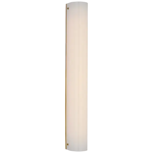 The Penhold bath light combines soft brass warmth with crisp white glass shades, creating a sophisticated vanity solution. At 24 inches, it's perfectly sized for medium bathrooms and powder rooms, offering balanced illumination.
