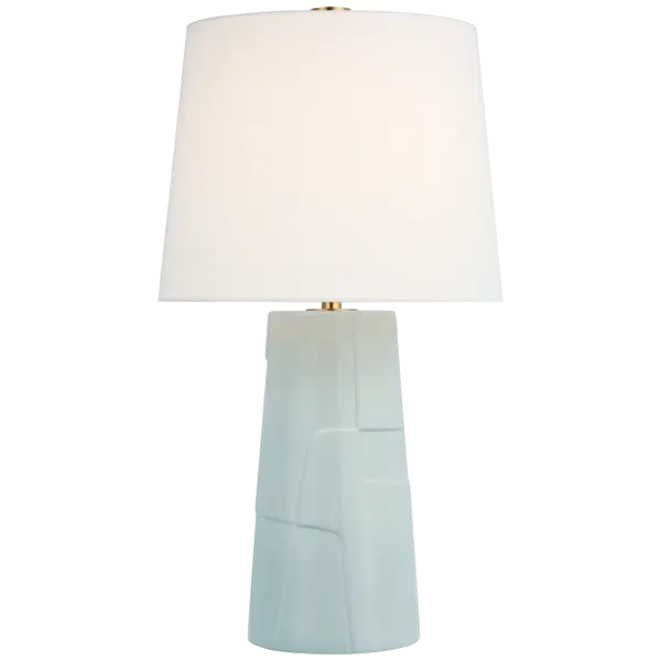 Braque Medium Debossed Table Lamp in Ice Blue Porcelain with Linen Shade