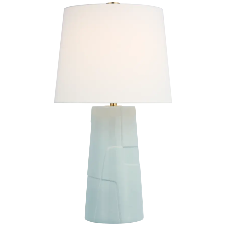 Braque Medium Debossed Table Lamp in Ice Blue Porcelain with Linen Shade