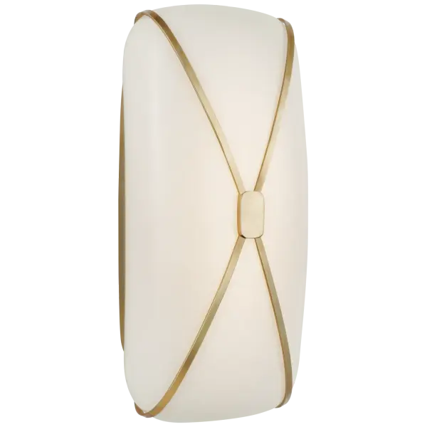 The Fondant bath sconce combines clean linear design with warm soft brass and white glass diffusion. At 13 inches, it provides excellent task lighting for vanities while adding sophisticated style to bathrooms.